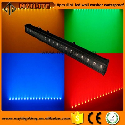 18 pcs RGBWAU 6 in 1 18W led waterproof stage outdoor light bar led wall washer ip65